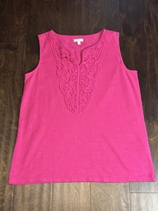 Talbots Sleeveless V-Neck Crochet Lace Tank Top Women's Size S Pink Pullover - Picture 1 of 10