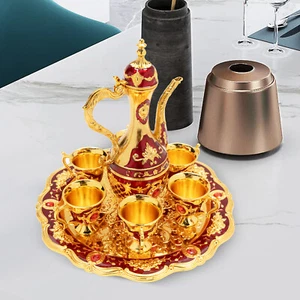 Vintage Metal Turkish Coffee Pot Set Turkish Tea Set with 6 Luxury Coffee Cups - Picture 1 of 15