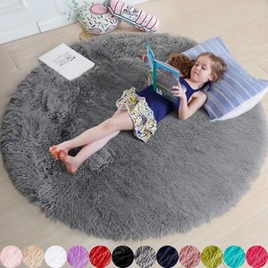 Amdrebio Grey Round Rugs 6Ft for Bedroom Living Room Decor Fluffy Shaggy Circ... - Picture 1 of 9