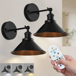 Set of 2 Battery Operated Wall Sconces with Remote Control Wireless Wall Light - Picture 1 of 19