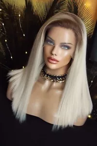 Perücke Lace wig netz braun blond bob glatt halblang helllbond weißblond ombre - Bild 1 von 12