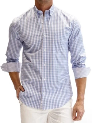 NWT! Tailorbyrd BLUE & ORANGE PLAID COTTON STRETCH LONG SLEEVE SHIRT Size S - Image 1 of 3