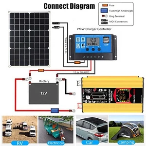 Kit pannello solare 6000 W set inverter di potenza 12 V/24 V 50 A controller caricabatterie - Foto 1 di 14