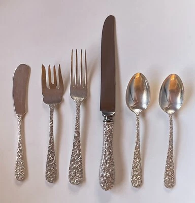 Stieff Rose Repousse Sterling 6-pc place settings | 2 available - Image 1 of 2