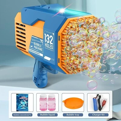 132 Holes Bubble Machine Gun Bubbles Kids Toys for Toddlers Boys Girl Blue - Image 1 of 4