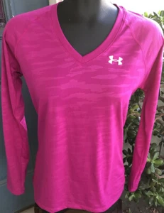 Women’s UNDER ARMOR Heatgear Hot Pink Athletic V-Neck Top, Size SM/P/P - Picture 1 of 9