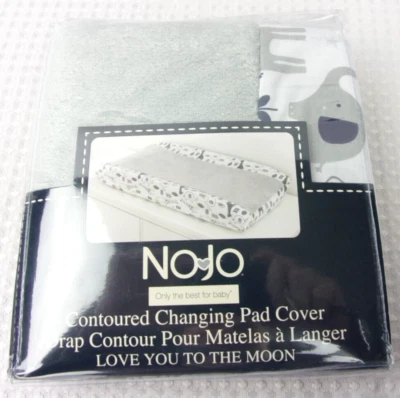 NoJo Love You To the Moon Contoured Changing Pad Cover White/Gray NEW - Image 1 of 4