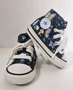 Toddler CONVERSE ALL STAR EUC Black Butterflies Gnomes Hi Top Sneakers Size 3 - Picture 1 of 10