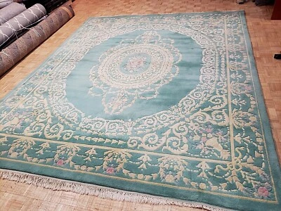 11x13 PALACE VINTAGE INDO CHINESE TAJ AUBUSSON AUTHENTIC 100% WOOL ORIENTAL RUG  - Image 1 of 4