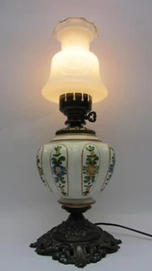 Majolika Keramik im Stil Petroleum Lampe Tischlampe Zinkguß '60er Jahre - Bild 1 von 12