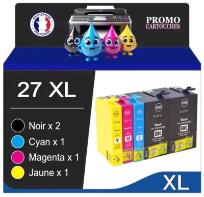 Lot de 5 cartouches d'encre compatibles Epson 27 T27 XL - Série Réveil - Photo 1/4