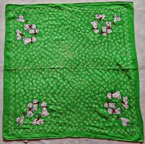 SCARF VINTAGE AUTHENTIC DOGS PUPPIES DALMATIANS GREEN COTTON 20" SQUARE SMALL - Picture 1 of 3