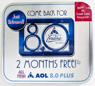SILVER & BLUE America Online Collectible, Install Disc AOL v8.0 CD in TIN Sealed - Image 1 of 2