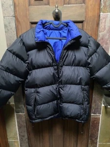 Lands End Daunen Puffer Jacke Damen Vintage Wende blau schwarz M ohne Mütze - Bild 1 von 6