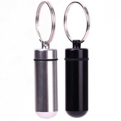 2x Keyring Pill Holder Medicine Tablet Box Key Chain Drug Container Money Belt