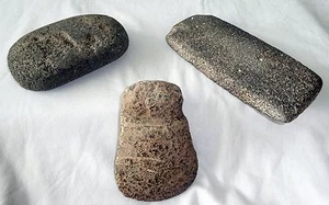 3x Anasazi Hohokam Fully Grooved Stone Axe & Axe Blank & Rubber Stone (Ver) - Picture 1 of 10