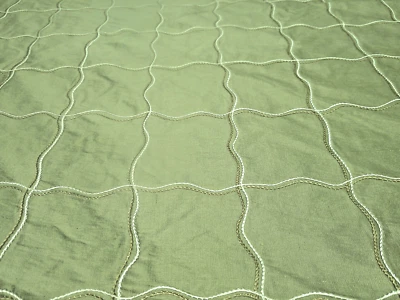 Champagne Embroidered Dupioni Silk Creme/Gold Wavy Squares Large Remnant 35 x 73 - Image 1 of 3