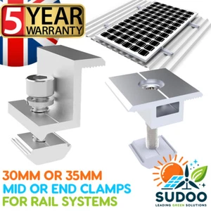 10x 30/35mm Aluminum Alloy Solar Panel Rail Mid/End Clamp Bracket Mounting Fixin - Picture 1 of 17