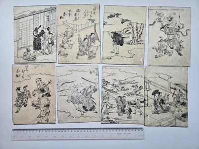 Grupo de 8 grabados en madera japoneses pequeños #1 Foto 1 de 4