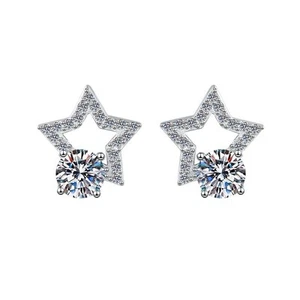 #70 Moissanite 1CT Open Star Stud Earrings 925 Sterling Silver - Picture 1 of 6