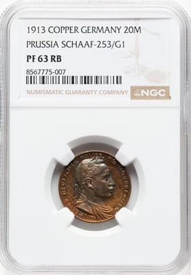Germany 1913-G Prussia 20 Mark Pattern NGC PR63RB Schaaf-253/G1 Kaiser as Ceasar - Image 1 of 4