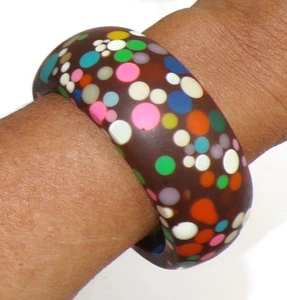 Sobral Bolas Bolinhas PB34 Multi & Brown Polka Dots Artist Made Bangle Bracelet - Picture 1 of 8