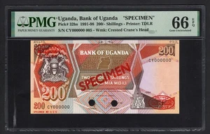 Uganda 200 Shillings 1994 P32bs "Specimen N.005"  Uncirculated Grade 66 Top Pop - Picture 1 of 2
