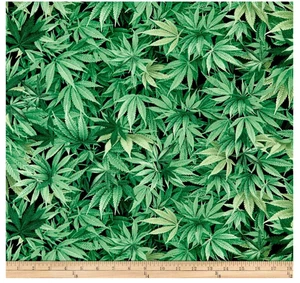 Leaf Fabric Marijuana Weed Green CannabisNature 3819 2/3 YD - Picture 1 of 2