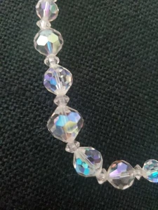 Vintage 1950’s Austrian Aurora Borealis Clear Cut Faceted Crystal Necklace S8 - Picture 1 of 3