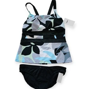 NIKE Women's Mesh Floral Print V-Back 2-Piece Swimsuit Blue SELECT SIZE NEW - Picture 1 of 15