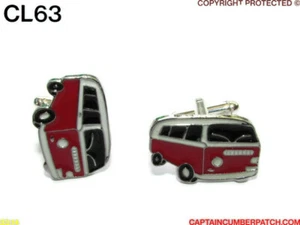 steampunk jewellery cufflinks silver red white enamel camper van VW #CL63 - Picture 1 of 4
