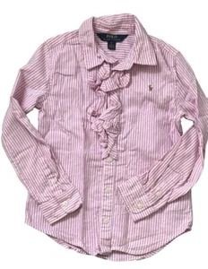 100 % authentic Ralph Lauren Cotton Ruffle Blouse Shirt Pink White Stripes Age 6 - Picture 1 of 8