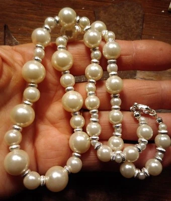 Collar de perlas graduadas de imitación de 18" nuevo con etiquetas marca con cuentas espaciador de plata boda nupcial Foto 1 de 4