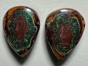 Flackernde Grüne * 29ct natürlicher australischer massiver Koroit Nuss Boulder Opal Paar - Bild 1 von 3