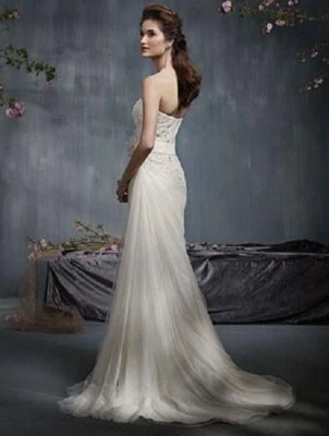 $1299💕 ALFRED ANGELO 💕 8 IVORY FLORAL ILLUSION SHEATH BRIDAL WEDDING DRESS NEW - Image 1 of 4