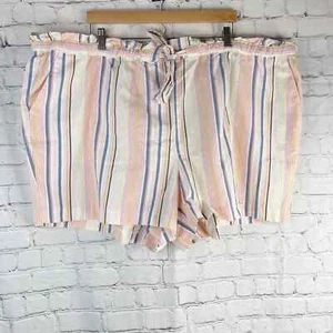 LOFT PLUS NWT Multicolored Striped Paper-bag Shorts Women's 26 - Picture 1 of 8