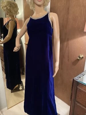 Vintage Royal Blue Velvet Rhinestone Gown By Bob Bugnand For San Friedlander SFA - Image 1 of 4