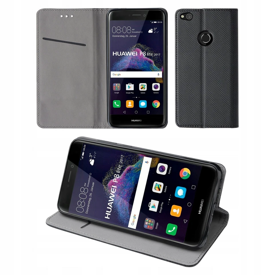 CUSTODIA LIBRO PER HUAWEI P8 LITE 2017 - COVER SMART MAGNET CASE NERO - Immagine 1 di 2