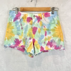 Lindo pantalón corto Judy azul corte dobladillo crudo para mujer pequeño tie dye brillante colorido - Imagen 1 de 8
