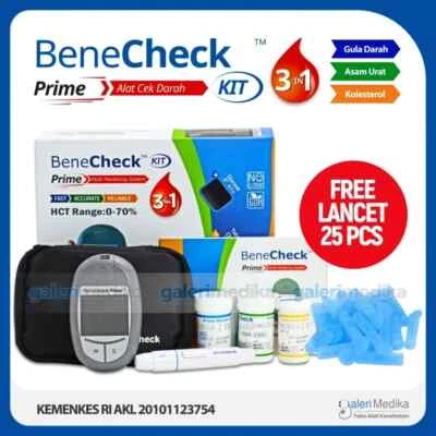 BeneCheck Prime 3-in-1 Blood Test Kit Glucose, Cholesterol & Uric Acid Monitor - Image 1 of 4