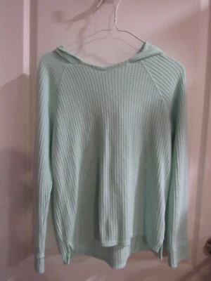 Mudd Hooded Waffle Long Sleeve Top Mint Green Girl 14-16 - Image 1 of 4