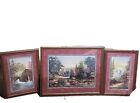 3 VTG HOMCO HOME INTERIORS  BURGUNDY WATERFALL SCENIC PICTURES WOOD FRAME