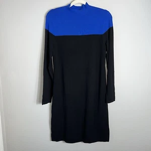 Ann Taylor Petites Long Sleeve Sweater Dress-High Neck-Royal Blue Black-LP-NWT - Picture 1 of 9