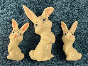 Rabbit Figurines set of 3 Mom & 2 little easter rabbits pink ears MAX6215 - Picture 1 of 8
