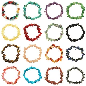 Handmade 5-8mm Mixed Natural Gemstone Chip Beads Stretchy Bracelet Healing Reiki - Picture 1 of 31