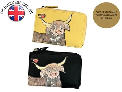 Callum Highland Cow & Robin Coin & Card RFID Leather Purse by Mala Leather - Image 1 of 4