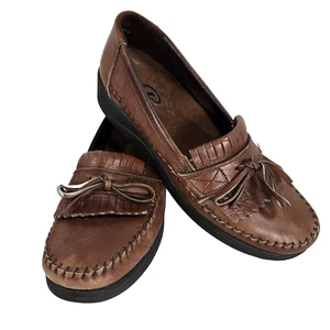 Zapato Mocasín Dexter Cuero Marrón con Borla Elevada Tacón de Cuña para Mujer 7.5 N - Imagen 1 de 10