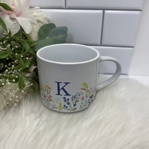 K White Floral Monogram Letter Ceramic Coffee Cup Mug Dishwasher Microwave Safe. - Picture 1 of 6
