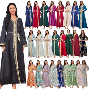 Maxi Vestido Musulmán Ramadán Mujeres Largo Kaftán Dubai Islámico Marroquí Modesto Abaya - Imagen 1 de 79