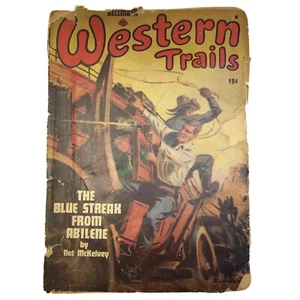Vintage WESTERN TRAILS December 1947 Pulp Magazine Blue Streak From Abilene - Picture 1 of 11